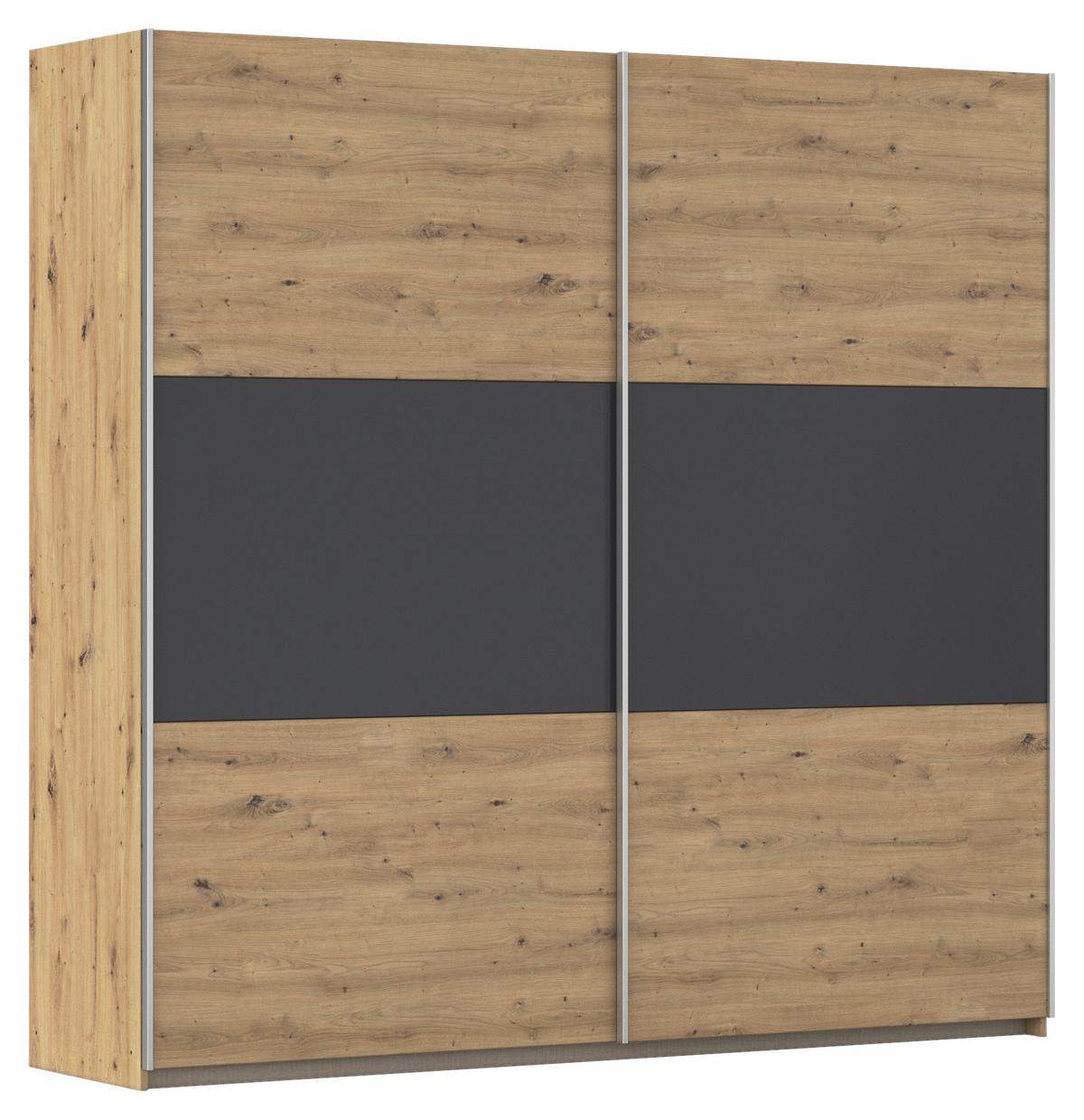 Tolóajtós Szekrény Foster 218/210 Cm - Artisan tölgy/szürke, Konventionell, faalapú anyag (218/210/59cm)