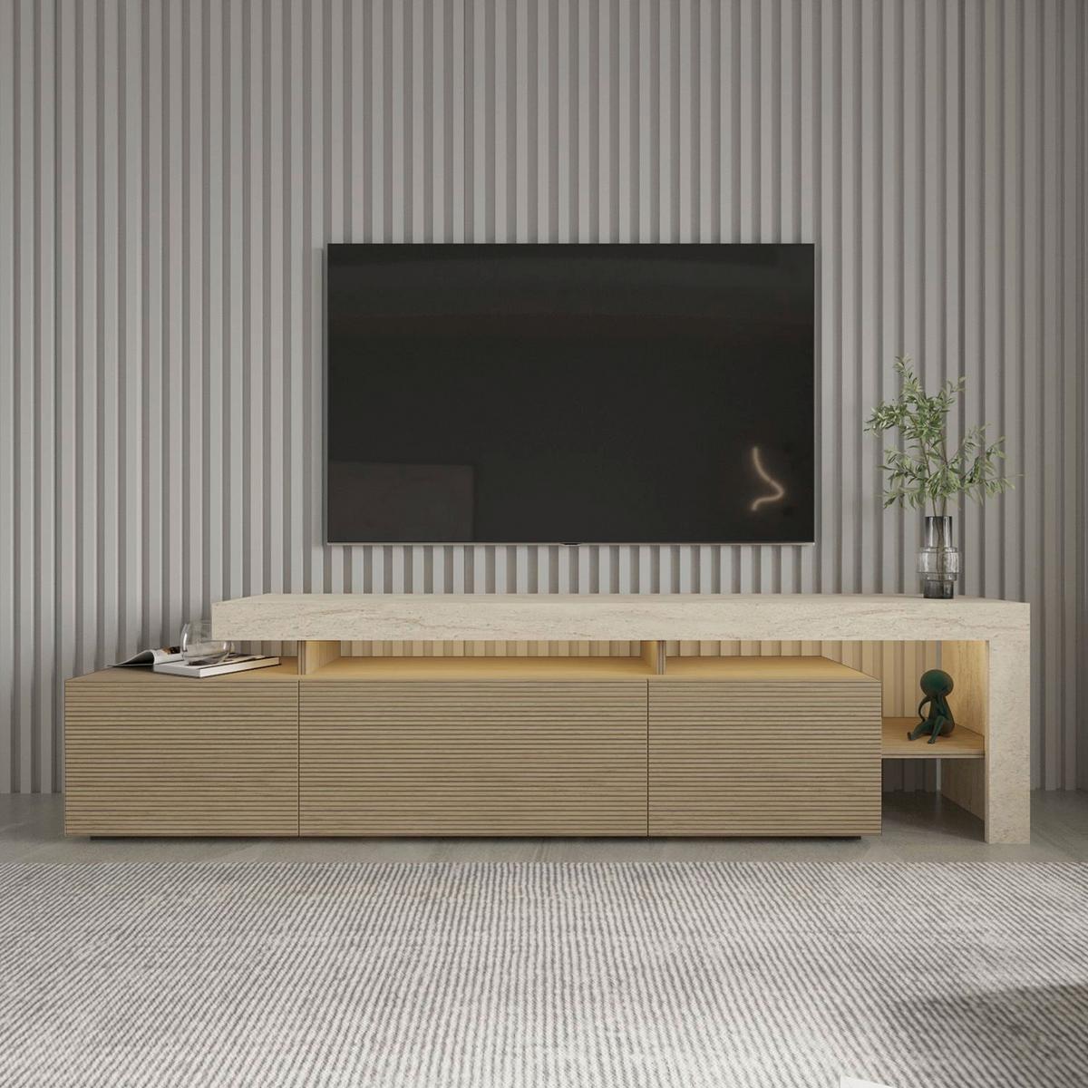 TV-ELEMENT Travertine/Eiche B: 192cm - Eichefarben/Beige, MODERN, Holzwerkstoff (192/53/37cm)