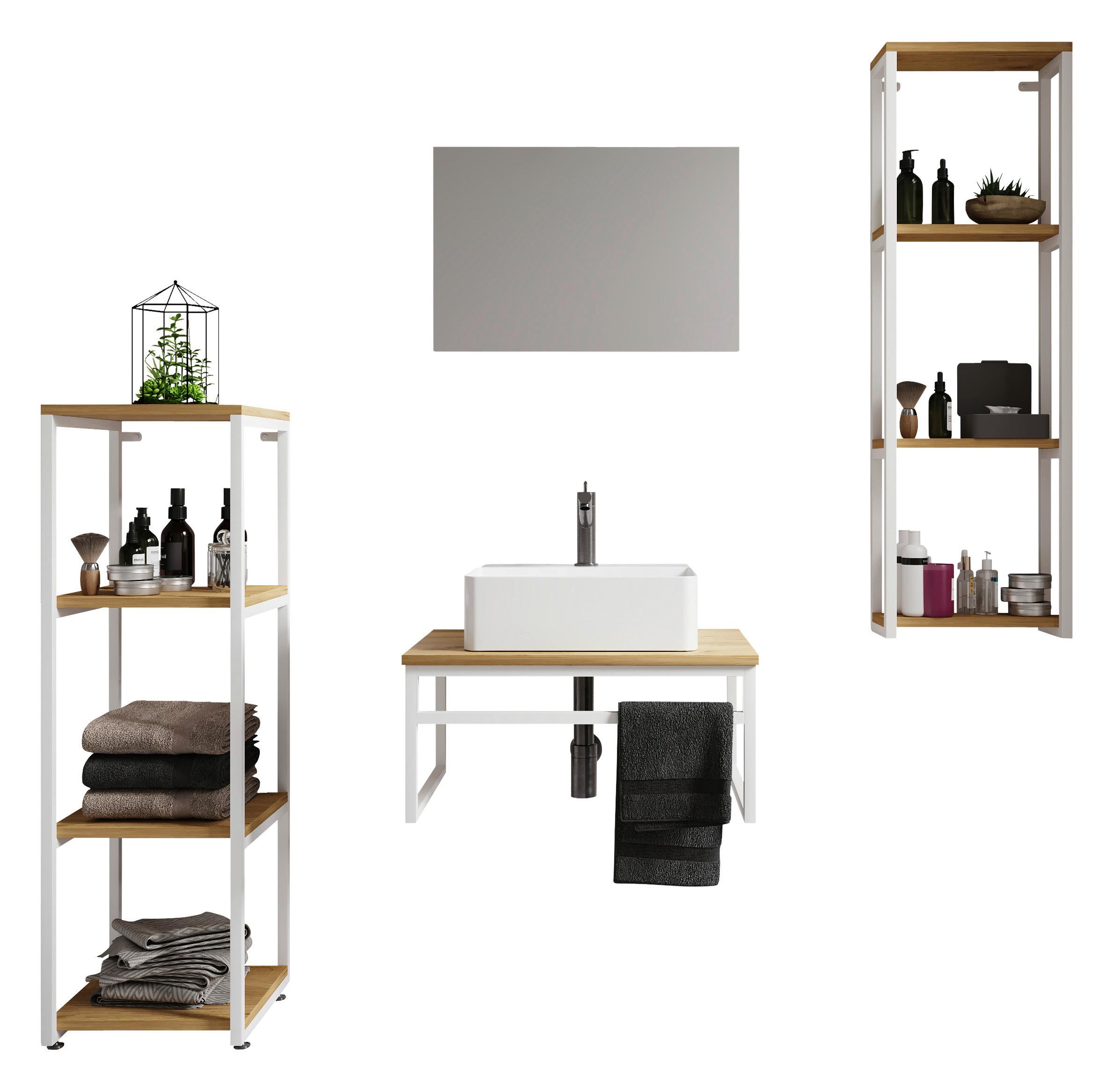 Badezimmer 5-Tlg. Waschplatz "bitila 60" - Honigeiche/Schwarz, MODERN, Glas/Keramik (130cm) - MID.YOU