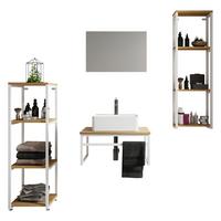 Badezimmer 5-Tlg. Waschplatz "bitila 60" - Honigeiche/Schwarz, MODERN, Glas/Keramik (130cm) - MID.YOU