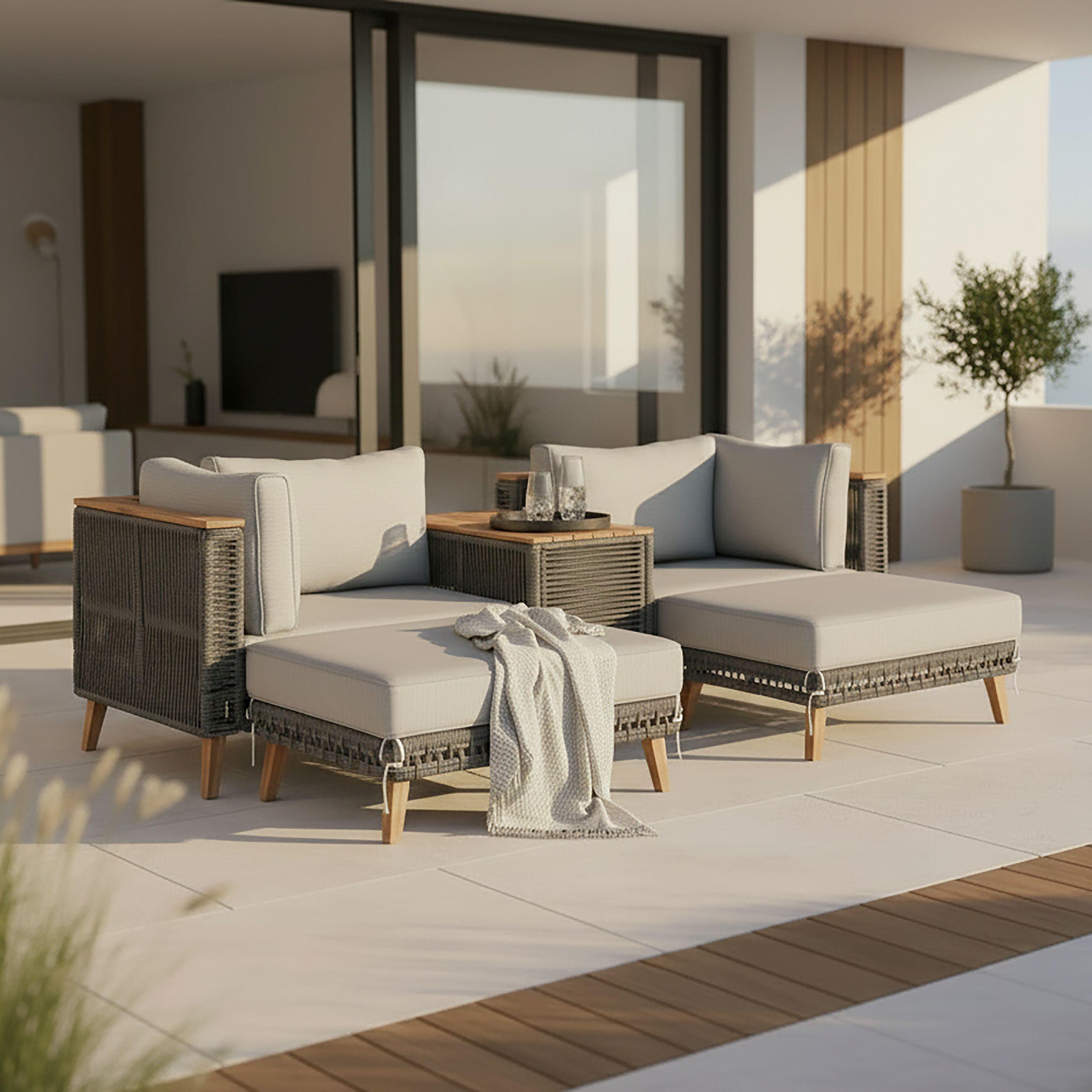 TERASOVÁ SEDACÍ SOUPRAVA MARILOU - šedá/barvy akácie, Moderní, kov/dřevo - Bessagi Garden