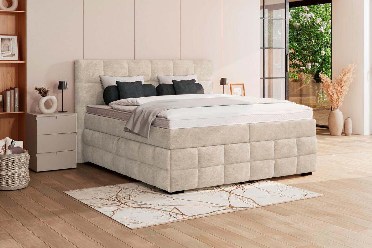 Čalouněná postel VEGA 180x200 cm, bílá - bílá/černá, Trend, dřevo/textil (180/200cm)