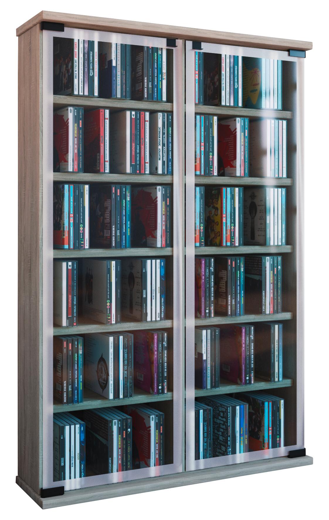 Cd Regal Mit Glastüren Galerie 60 Cm Eiche Dekor - Eichefarben, KONVENTIONELL, Glas/Holzwerkstoff (60/92/18cm) - MID.YOU