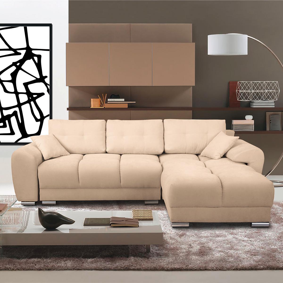 Ecksofa Azzuro Beige S: 256x175 cm - Beige/Silberfarben, Design, Textil (256/175cm) - Livetastic