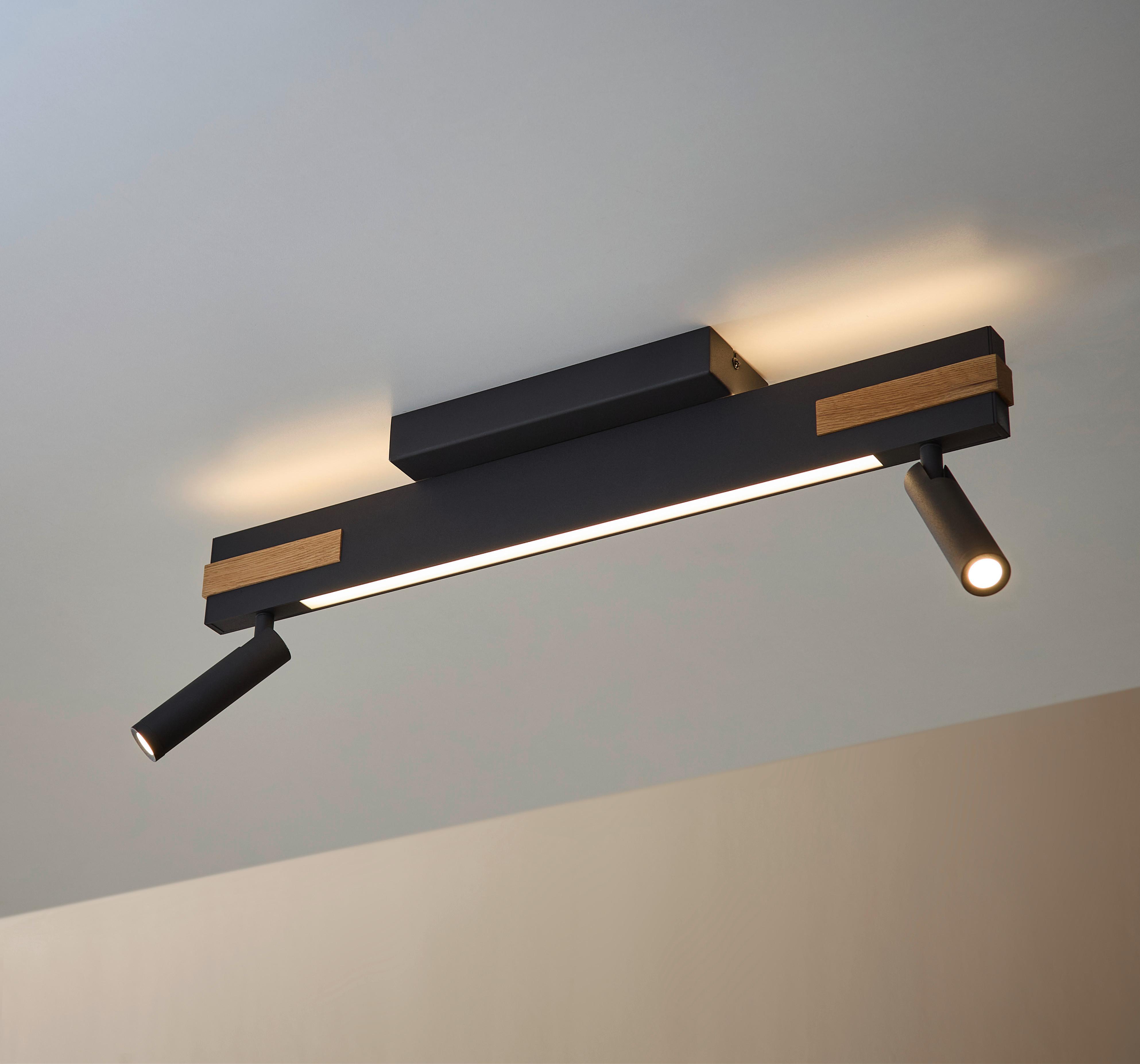 Led-deckenstrahler Sreamlinie Schwarz Eiche Bianco H: 15 Cm - Eiche Bianco/Schwarz, Natur, Holz/Metall (15/2/60cm) - Brilliant
