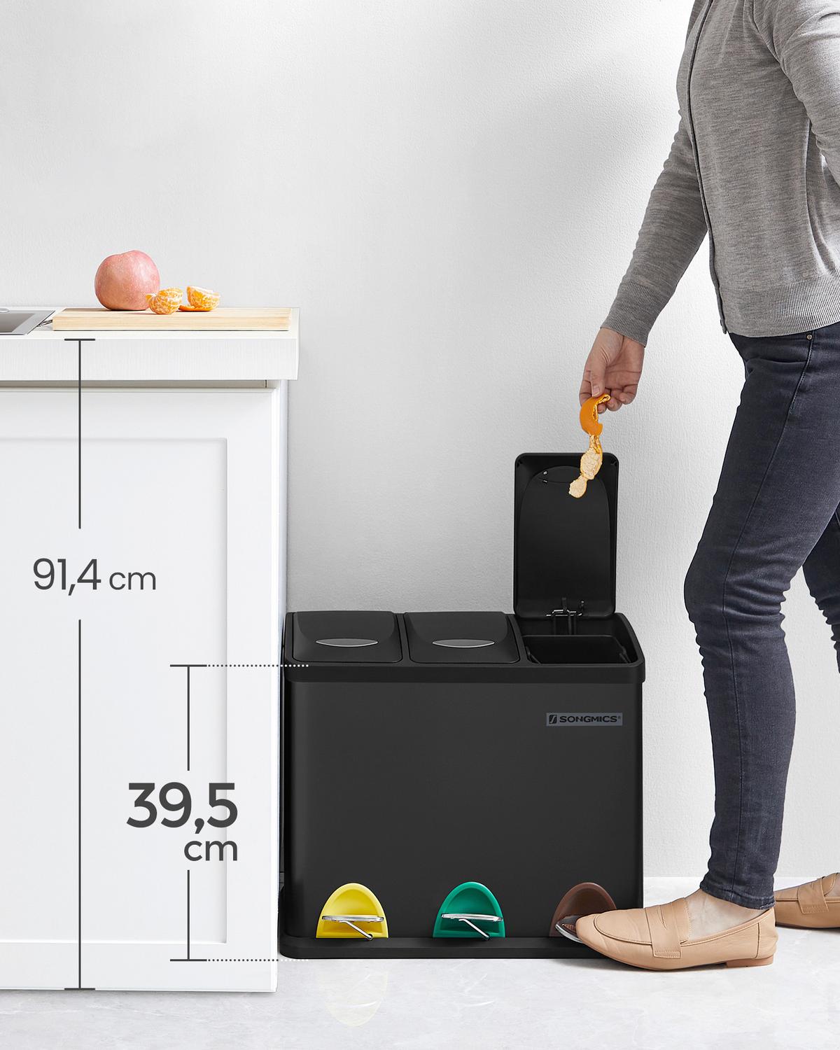 Abfallsammler Schwarz B: 46cm - Schwarz, Basics, Kunststoff/Metall (46/39,5/24,5cm)