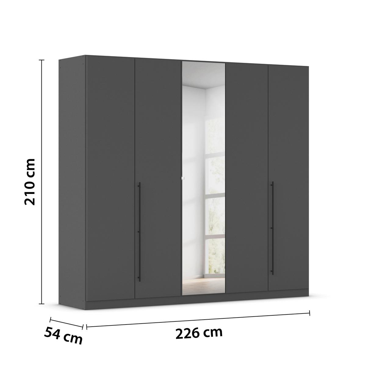 Kleiderschrank Safari mit Spiegel B: 226 cm - Grau, KONVENTIONELL, Holzwerkstoff (226/210/54cm)
