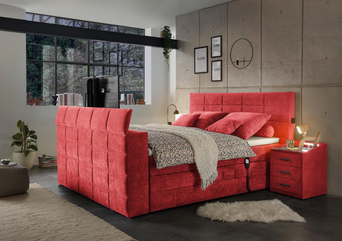 Boxspringbett Mit Topper 180x200 Cm Denver - Rot, KONVENTIONELL, Textil (180/200cm) - Carryhome