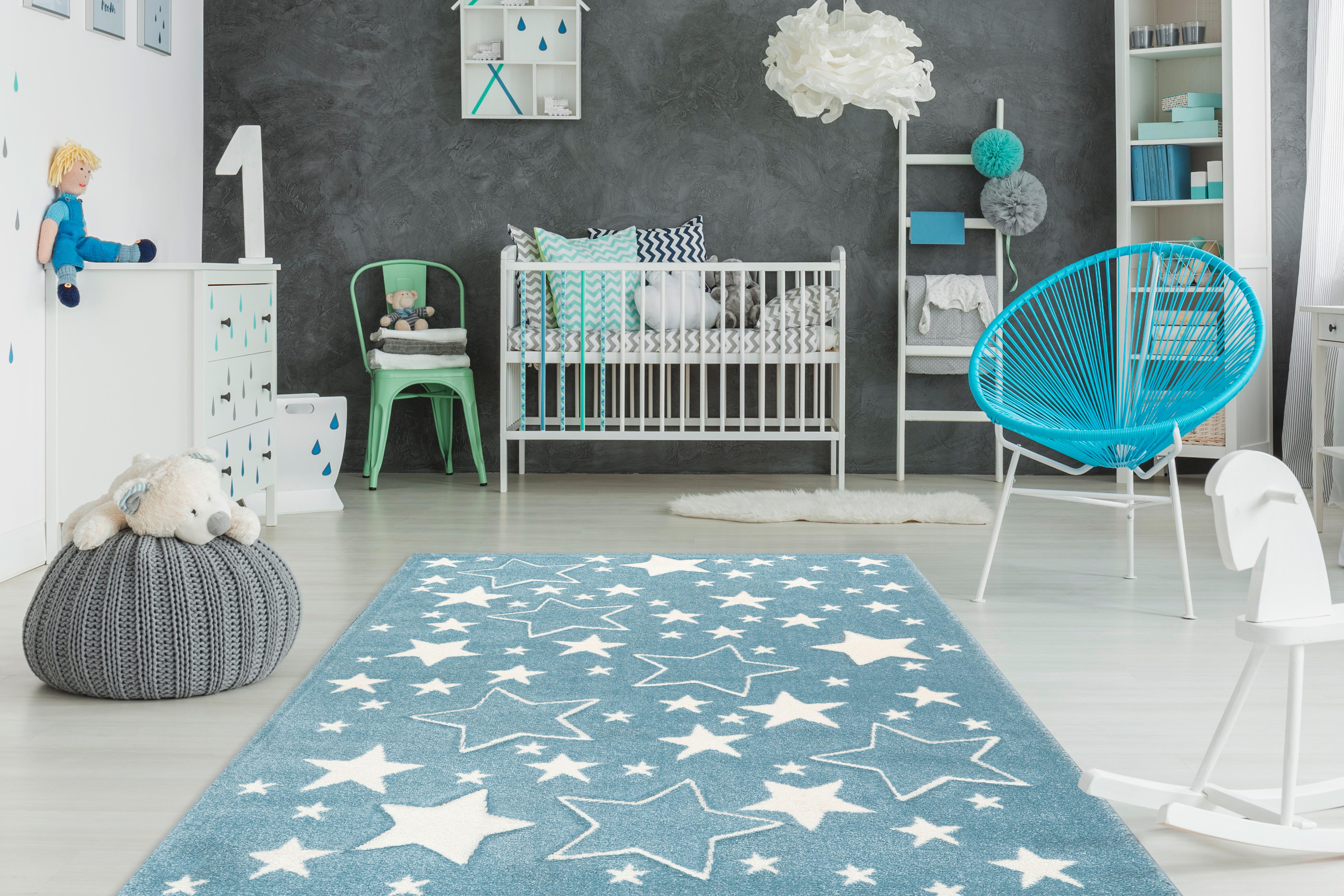 Kinderteppich Sterne Blau Tamworth 80x150 cm - Blau, Trend, Kunststoff (80/150cm) - Kayoom