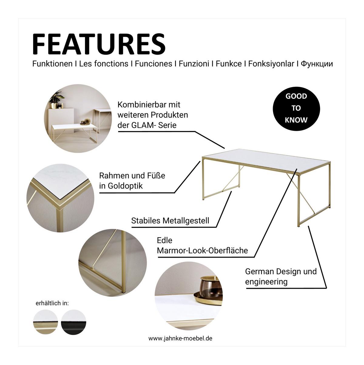 Couchtisch Glam Coffee - Goldfarben/Weiß, KONVENTIONELL, Holzwerkstoff/Metall (120/60/44cm) - Livetastic