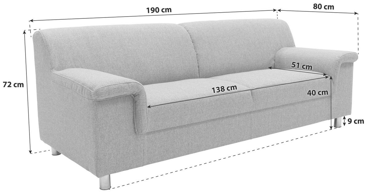 3-sitzer-sofa Jamie Rücken Echt Silberfarben Webstoff - Chromfarben/Silberfarben, KONVENTIONELL, Textil (190/72/80cm) - MID.YOU