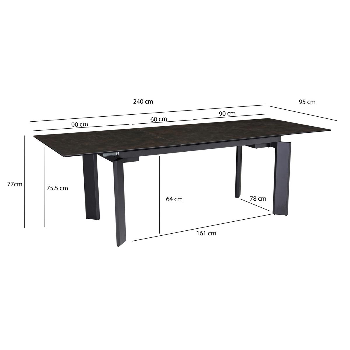 Esstisch Schwarz, L: 180 cm - Schwarz, Design, Keramik/Metall (180/95/77cm) - MID.YOU