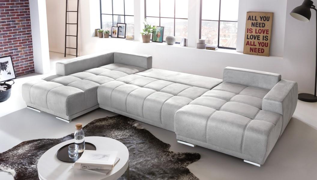 Rozkladacia sedacia súprava Figaro U, ľavé prevedenie - sivá/strieborná, Modern, textil/plast (207/360/168cm)