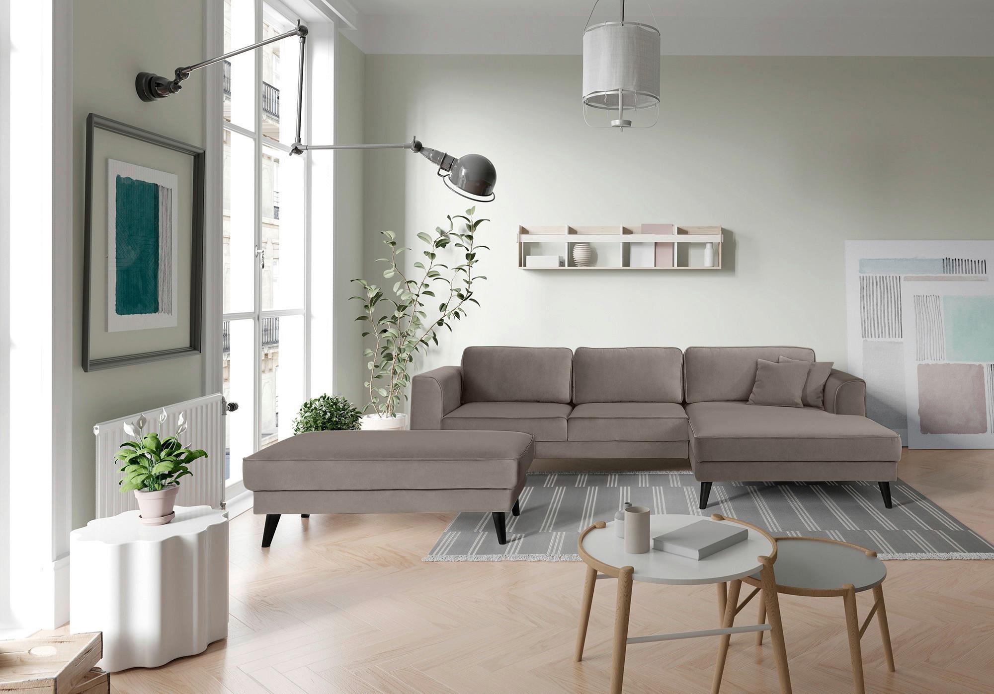 Polsterhocker Lumber Jack Taupe Velours - Taupe/Wengefarben, MODERN, Textil (123/45/74cm) - Trendmanufaktur