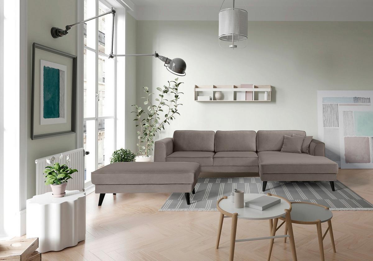 Polsterhocker Lumber Jack Taupe Velours - Taupe/Wengefarben, MODERN, Textil (123/45/74cm) - Trendmanufaktur