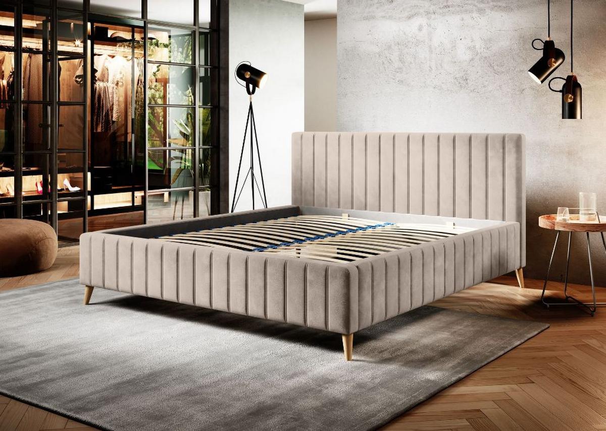 Posteľ s roštom Tamina, 160x200, sivohnedá - sivohnedá/prírodná farba, Design, drevo/textil (160/200cm)