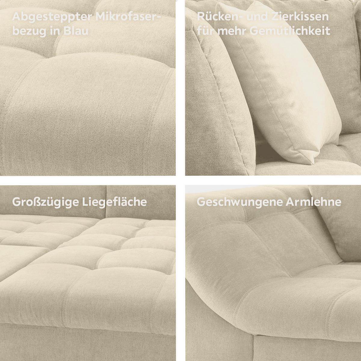 Ecksofa Mit Schlaffunktion Agira Beige 250x190cm - Chromfarben/Beige, Design, Textil (250/190cm) - Livetastic