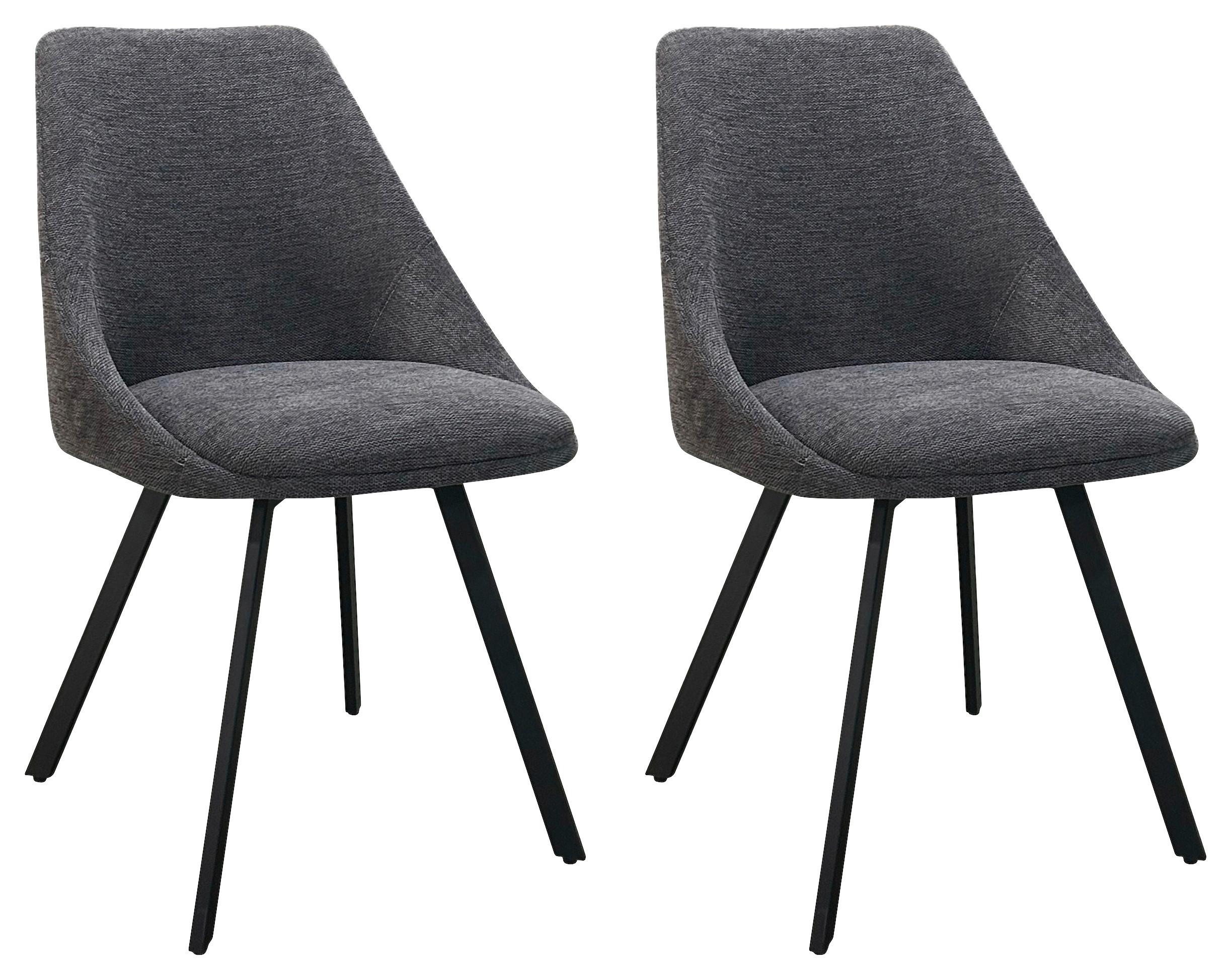 Esszimmerstuhl Jasper Anthrazit, Schwarz 2er Set - Anthrazit/Schwarz, Design, Textil/Metall (55/83/59cm) - MID.YOU