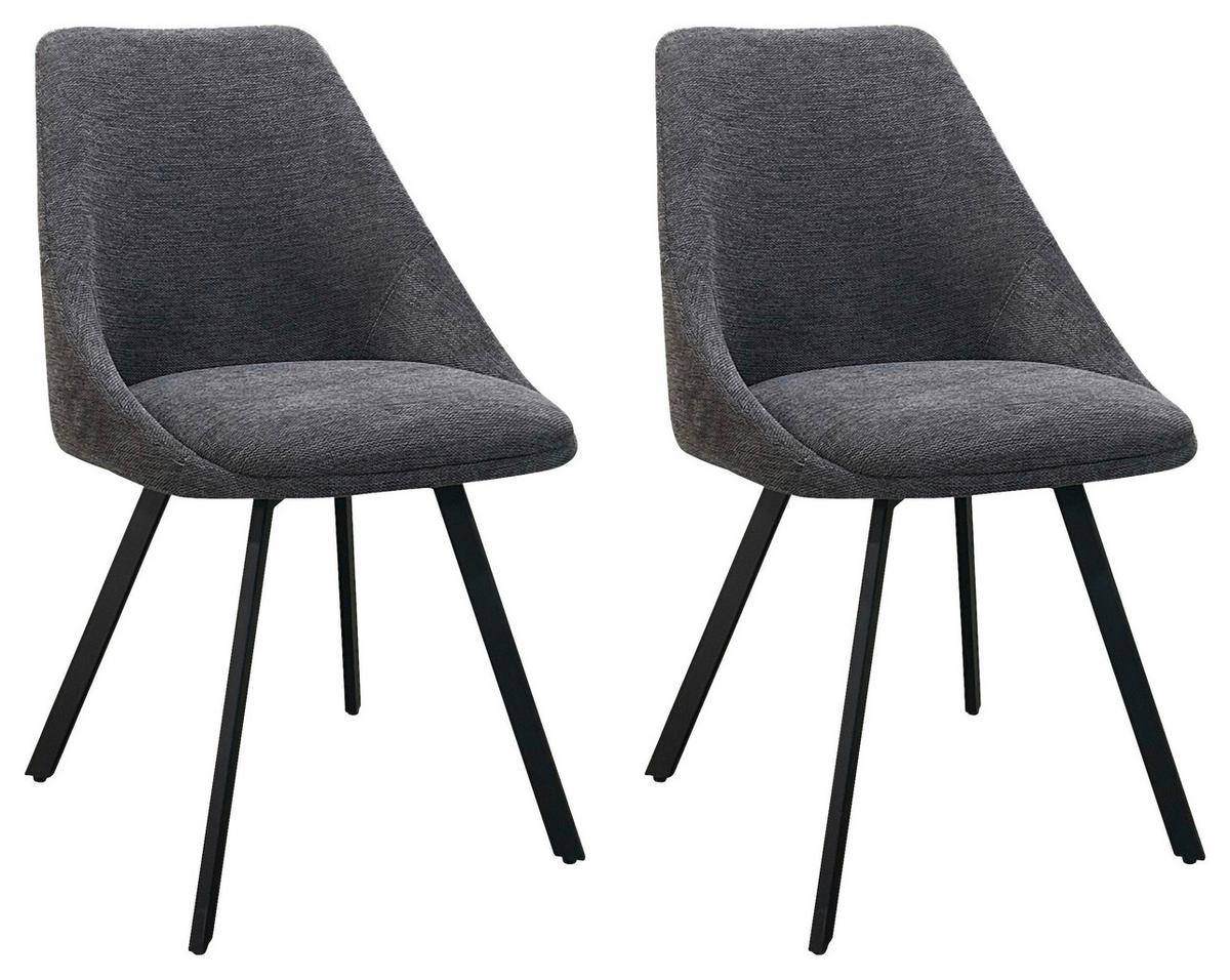 Esszimmerstuhl Jasper Anthrazit, Schwarz 2er Set - Anthrazit/Schwarz, Design, Textil/Metall (55/83/59cm) - MID.YOU