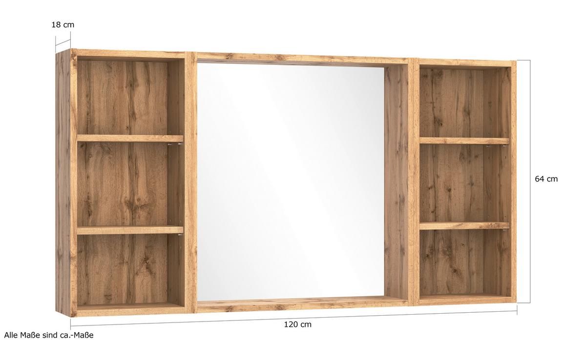 Wandspiegel Arosa Rechteckig 120x64 cm Holzrahmen - Eiche Wotan, MODERN, Glas/Holzwerkstoff (120/64/18cm) - Held