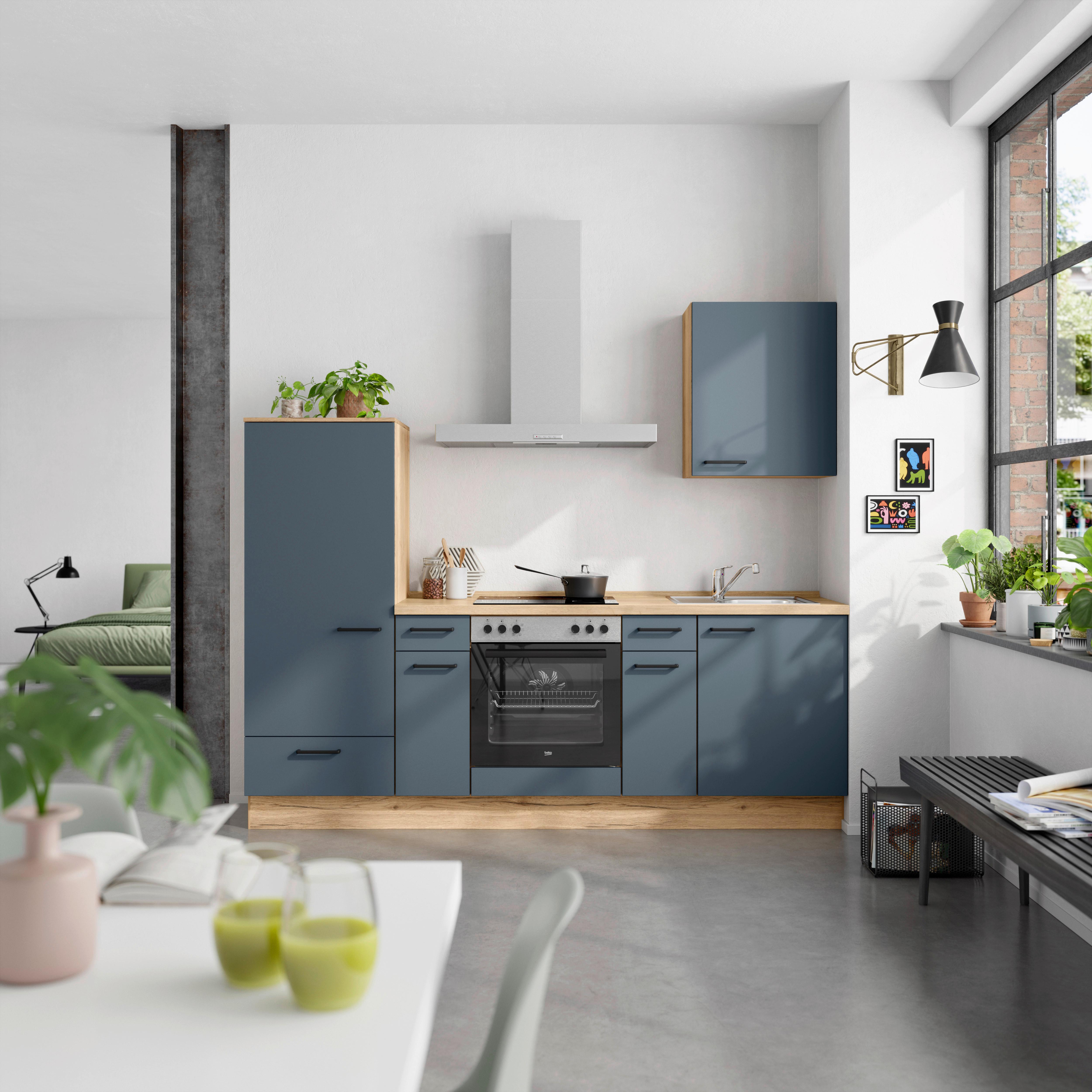 Küchenleerblock Easytouch Low-Line, L2 Links - Blau/Eichefarben, MODERN, Holzwerkstoff (240cm) - Nobilia