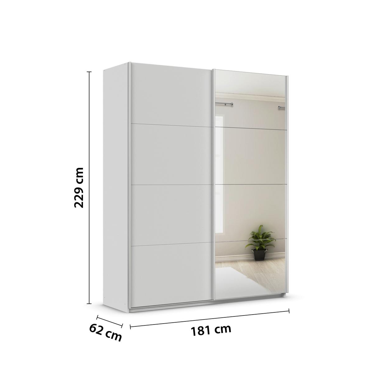 Schwebetürenschrank + Spiegel B: 181cm Feldkirch Seidengrau - Silberfarben/Hellgrau, MODERN, Holzwerkstoff (181/229/62cm)