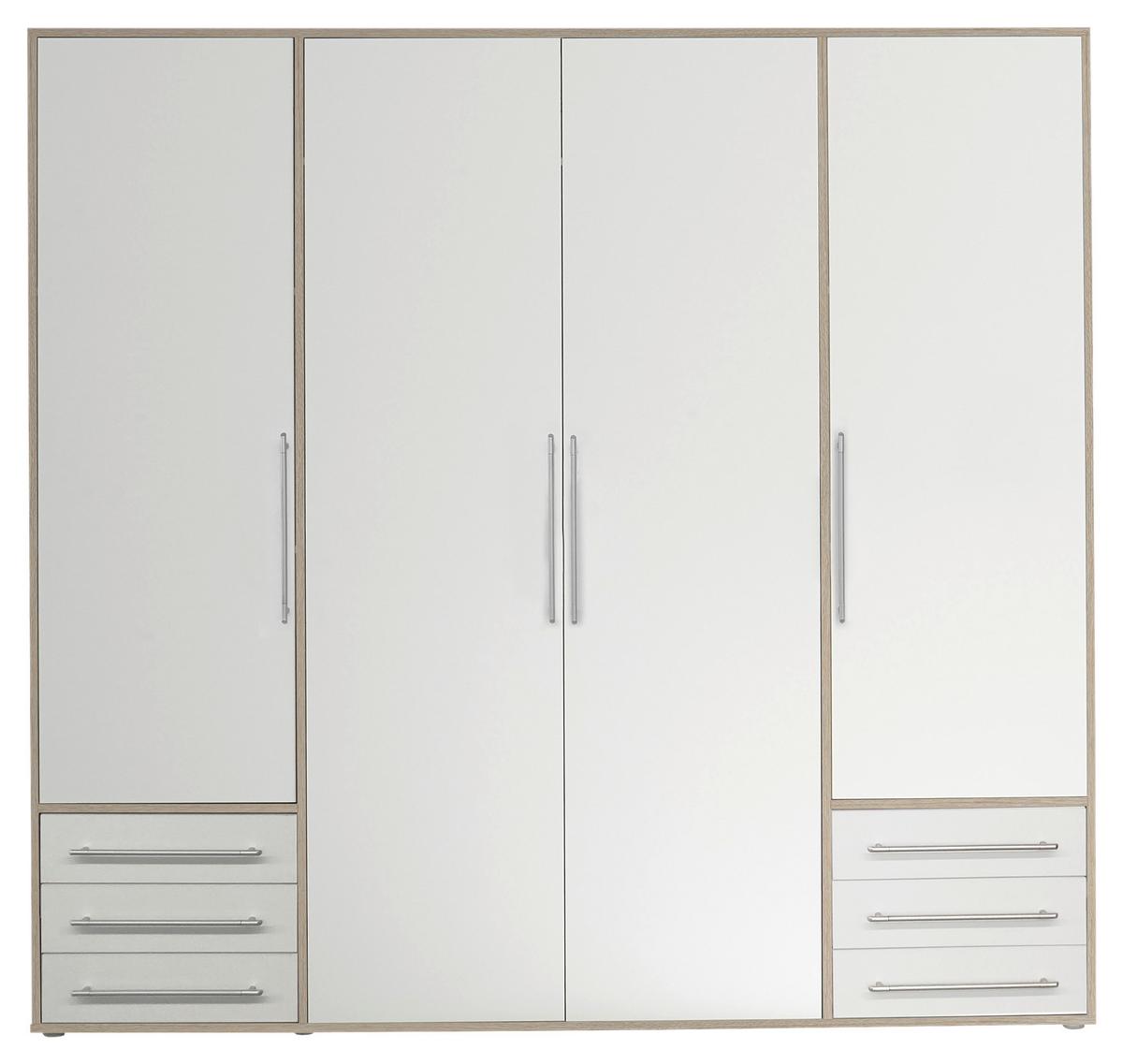 Drehtürenschrank Mit Laden 206cm Lyss Weiß/eiche Dekor - Weiß/Eiche San Remo, MODERN, Holzwerkstoff (206/194/58cm) - Livetastic