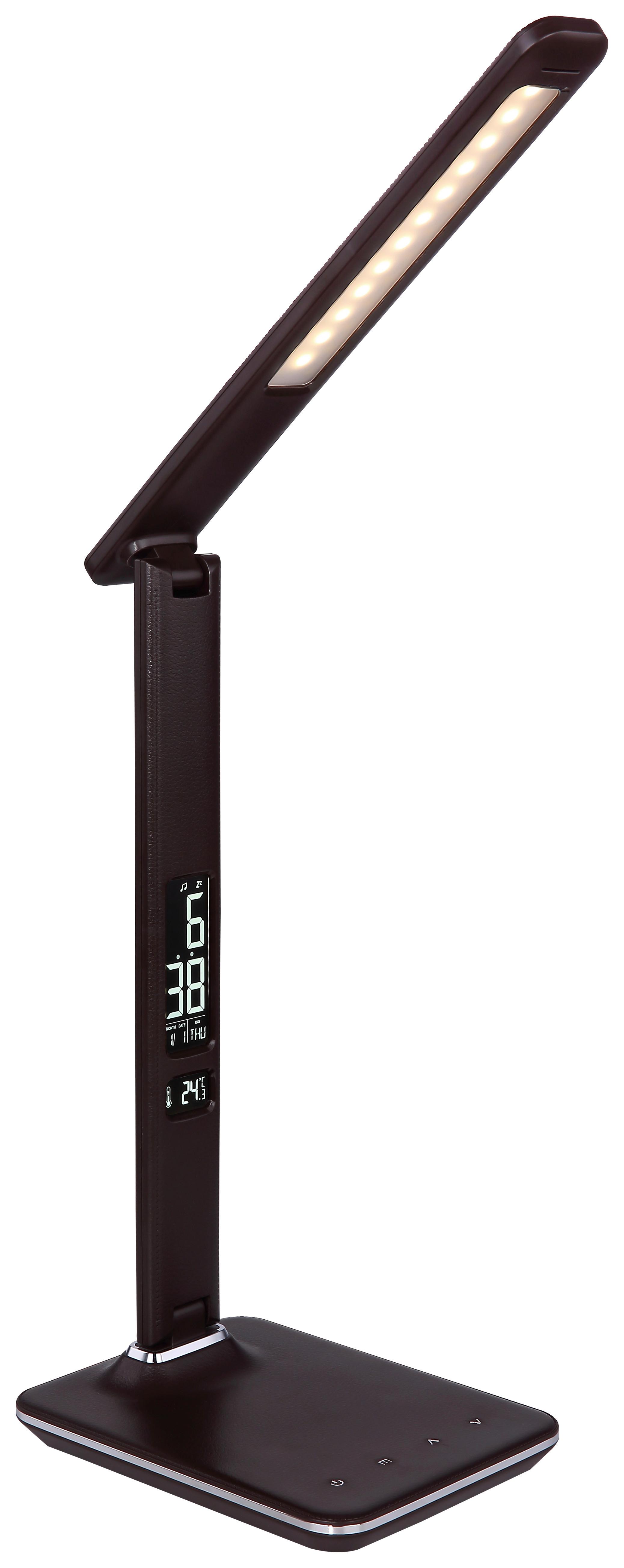 LED-Tischlampe Tanna Braun Mit Touchdimmer, Kalenderfunktion - Chromfarben/Dunkelbraun, Basics, Kunststoff (31/14/59,5cm) - Globo