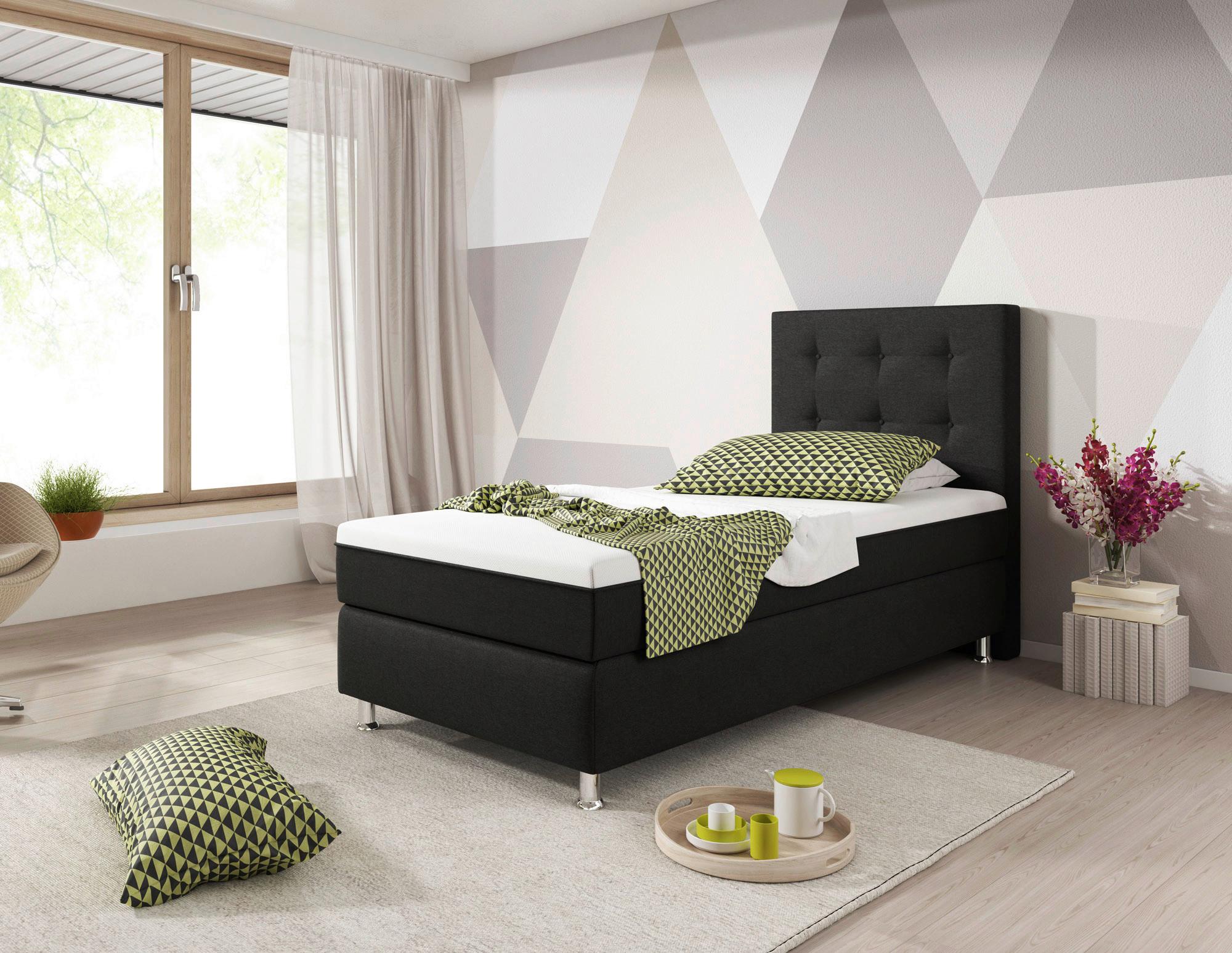 Boxspringbett 90x200 Cm Köln Plus - Silberfarben/Schwarz, KONVENTIONELL, Textil (90/115/210cm) - MID.YOU