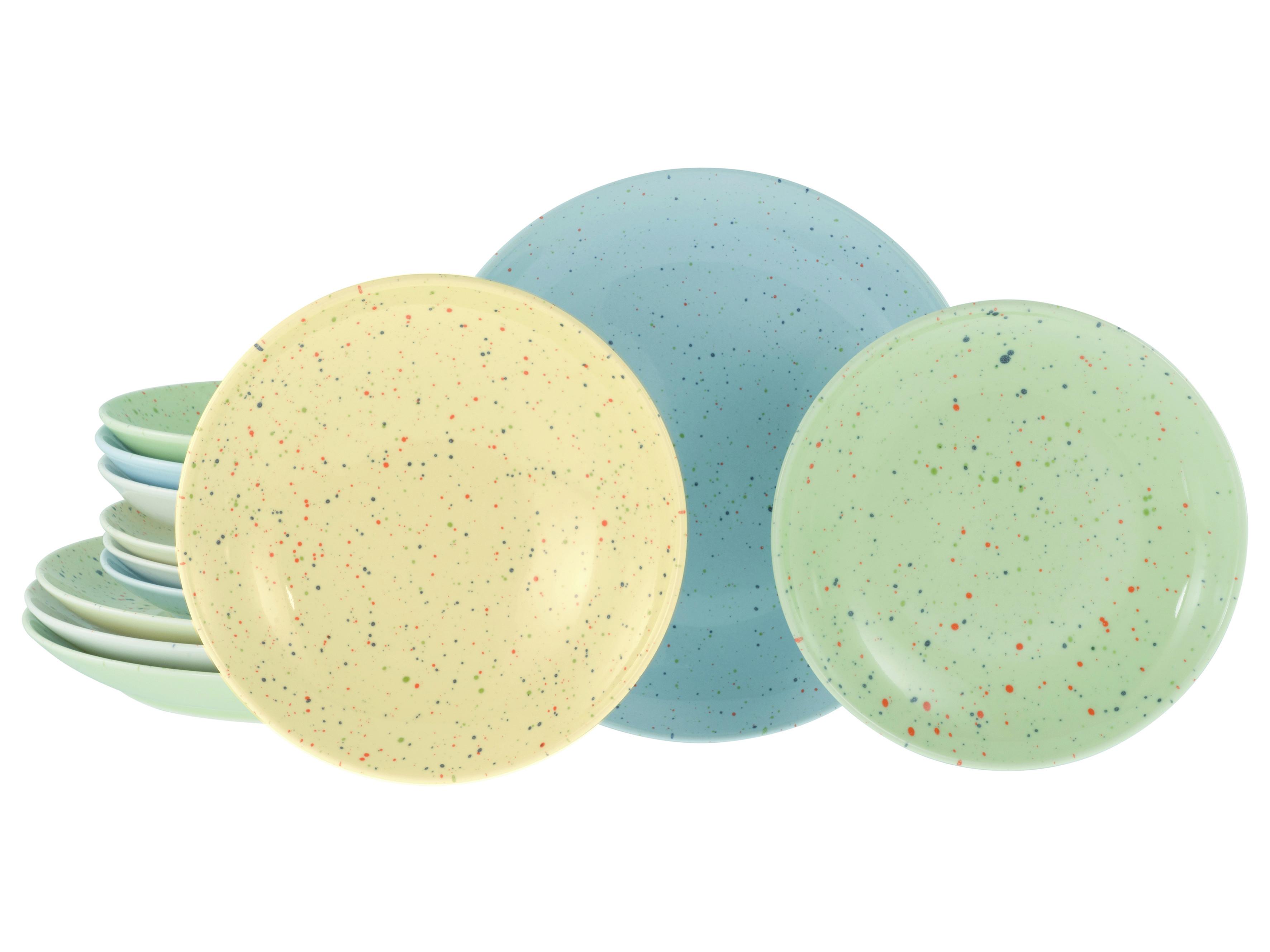 Tafelservice Confetti Bunt Creme/hell-/blau/grün/gelb - Hellgelb/Creme, Basics, Keramik - Creatable