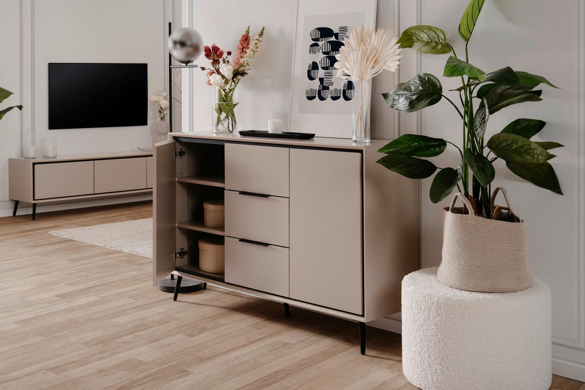 Kommode Arona 01b - Sandfarben/Schwarz, KONVENTIONELL, Holzwerkstoff (135/90/38cm) - Livetastic