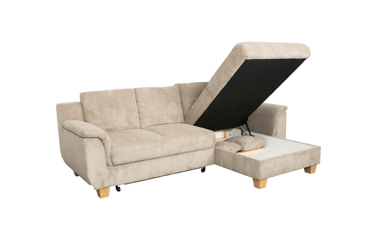 Ecksofa mit Schlaffunktion Alex + Bettkasten Beige 246x88 cm - Beige/Naturfarben, MODERN, Textil (246/156cm)