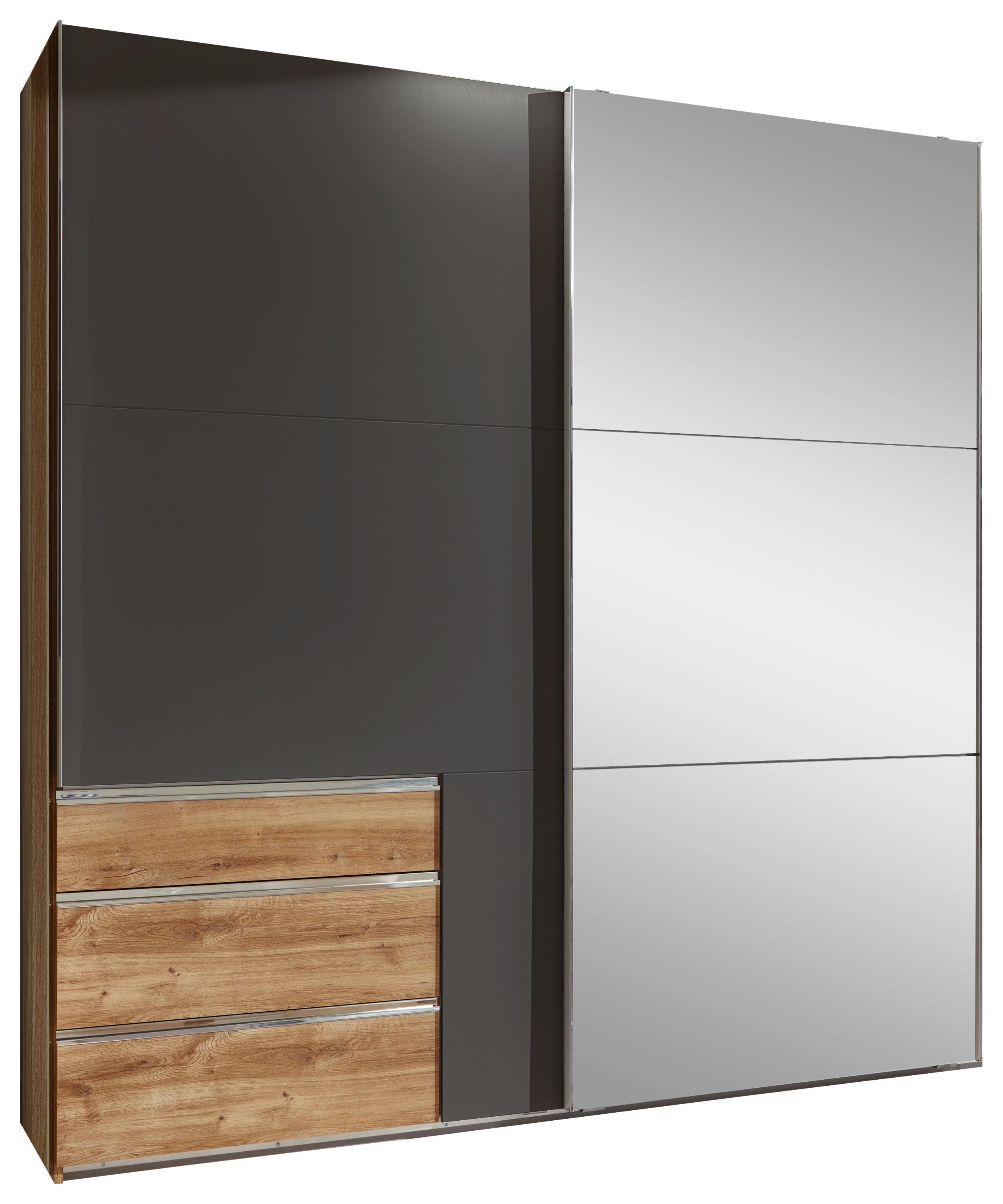 Schwebetürenschrank Level 36a B:200cm Lava/ Eiche Dekor - Eichefarben/Dunkelgrau, MODERN, Holzwerkstoff (200/216/65cm)