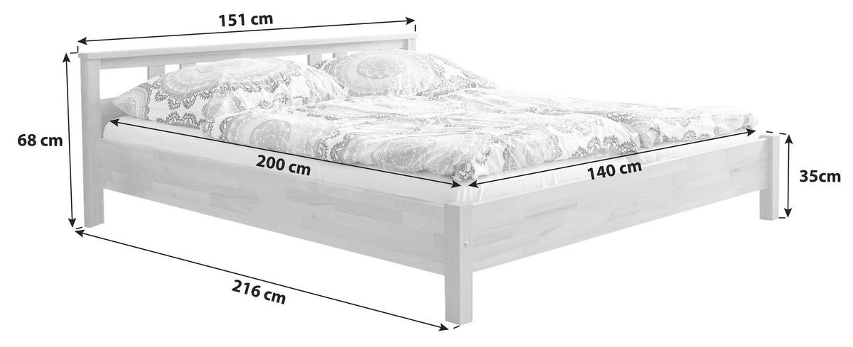 Doppelbett Echtholz Massiv 140x200 Merci, Buche - Buchefarben, KONVENTIONELL, Holz (140/200cm) - MID.YOU