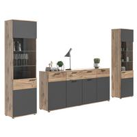 Mason B: 344 cm Nox Oak 3-teilig - Glas/Holzwerkstoff (344/200/40cm) - MID.YOU