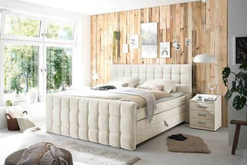 Boxspringbett Mendoza 6 - Creme/Schwarz, MODERN, Holzwerkstoff/Textil (180/200cm) - MID.YOU