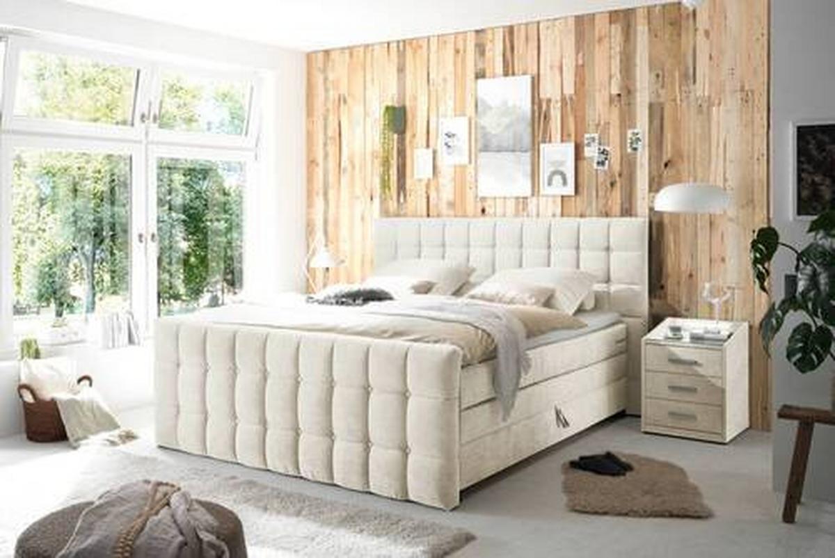 Boxspringbett Mendoza 6 - Creme/Schwarz, MODERN, Holzwerkstoff/Textil (180/200cm) - MID.YOU
