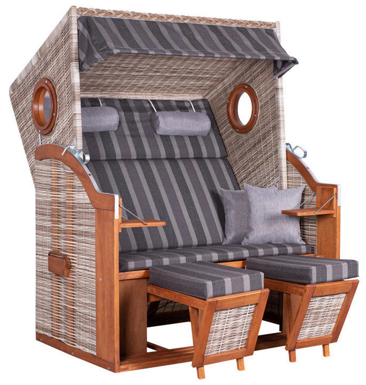 Strandkorb Ostsee Devries 2-Sitzer - Braun/Grau, Basics, Holz/Kunststoff (140/160/80cm) - Gardenson