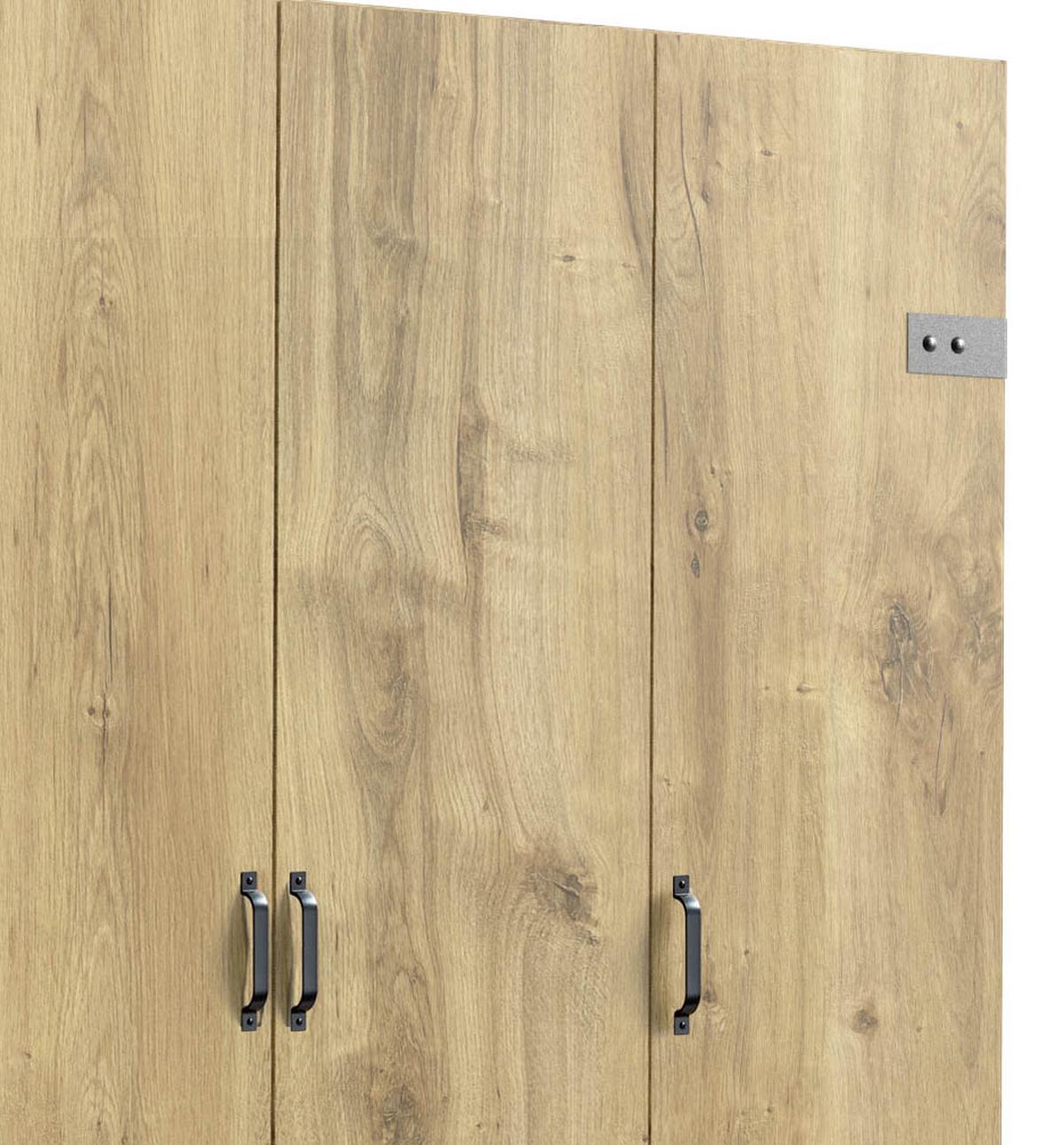 Drehtürenschrank mit Laden 250cm Detroit, Eiche/Graphit - Eichefarben/Graphitfarben, Basics, Holzwerkstoff (250/216/58cm) - MID.YOU