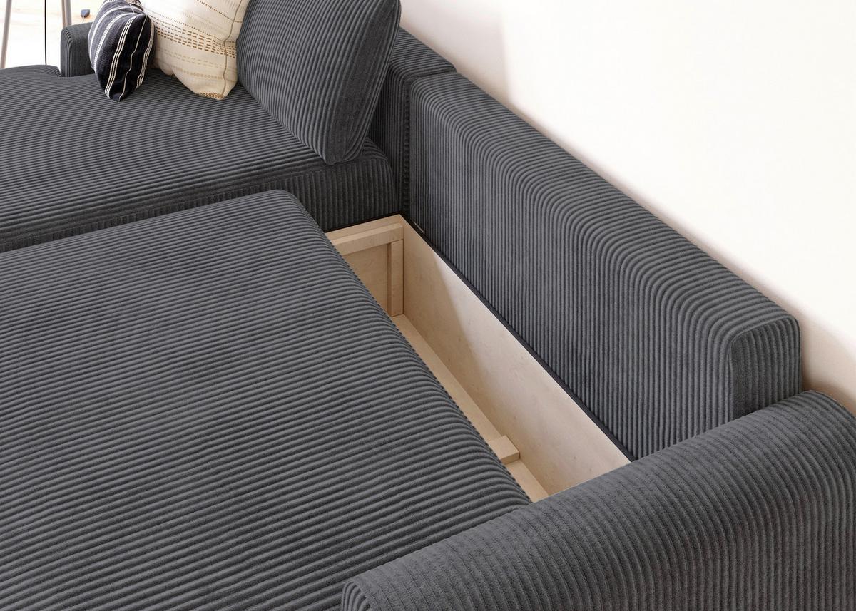 Eckschlafsofa Prag, Anthrazit S: 167x253 cm - Anthrazit/Schwarz, MODERN, Textil (167/253cm) - Trendmanufaktur