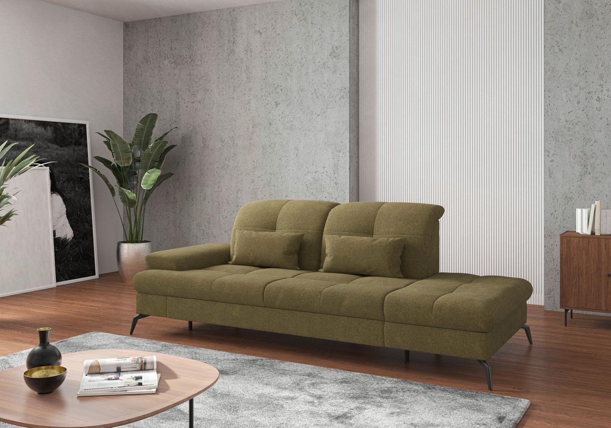 Récamiere Amica E, Olivgrün B: 231 Cm - Schwarz/Olivgrün, KONVENTIONELL, Textil (231/90/122cm) - Sit & More