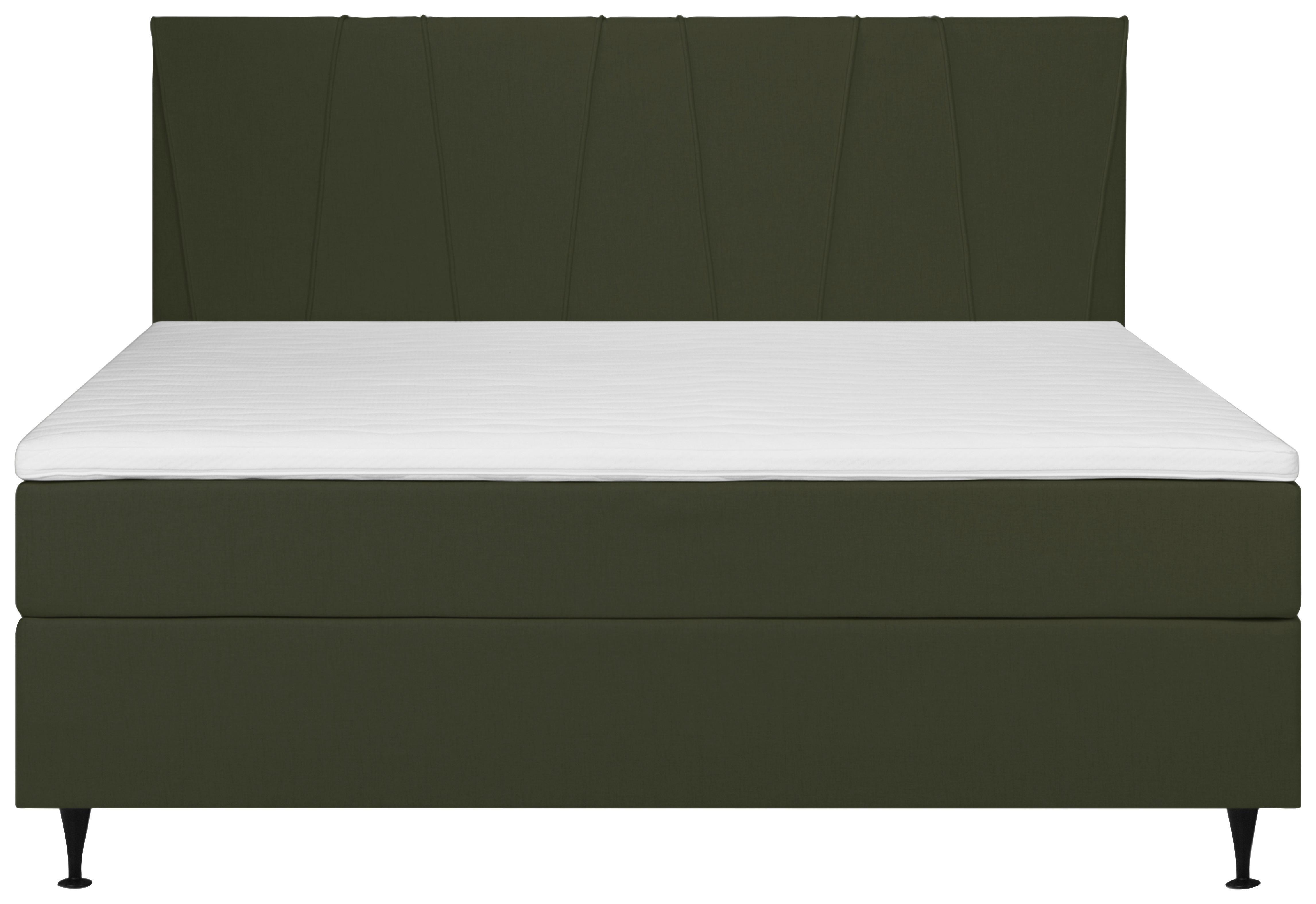 Boxspringbett Wels 160x200 cm D.grün inkl. Topper - Dunkelgrün/Schwarz, MODERN, Textil (160/200cm) - MID.YOU