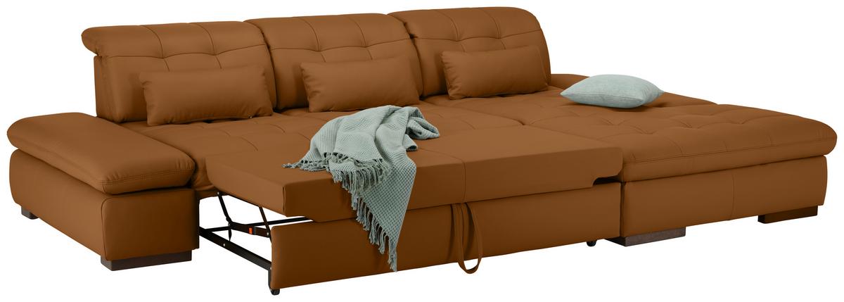Rohová sedačka SANFINO, pravá, tmavooranžová pravá koža - tmavooranžová/chrómová, Konventionell, kov/koža (305/79-96/199cm) - Premium Living