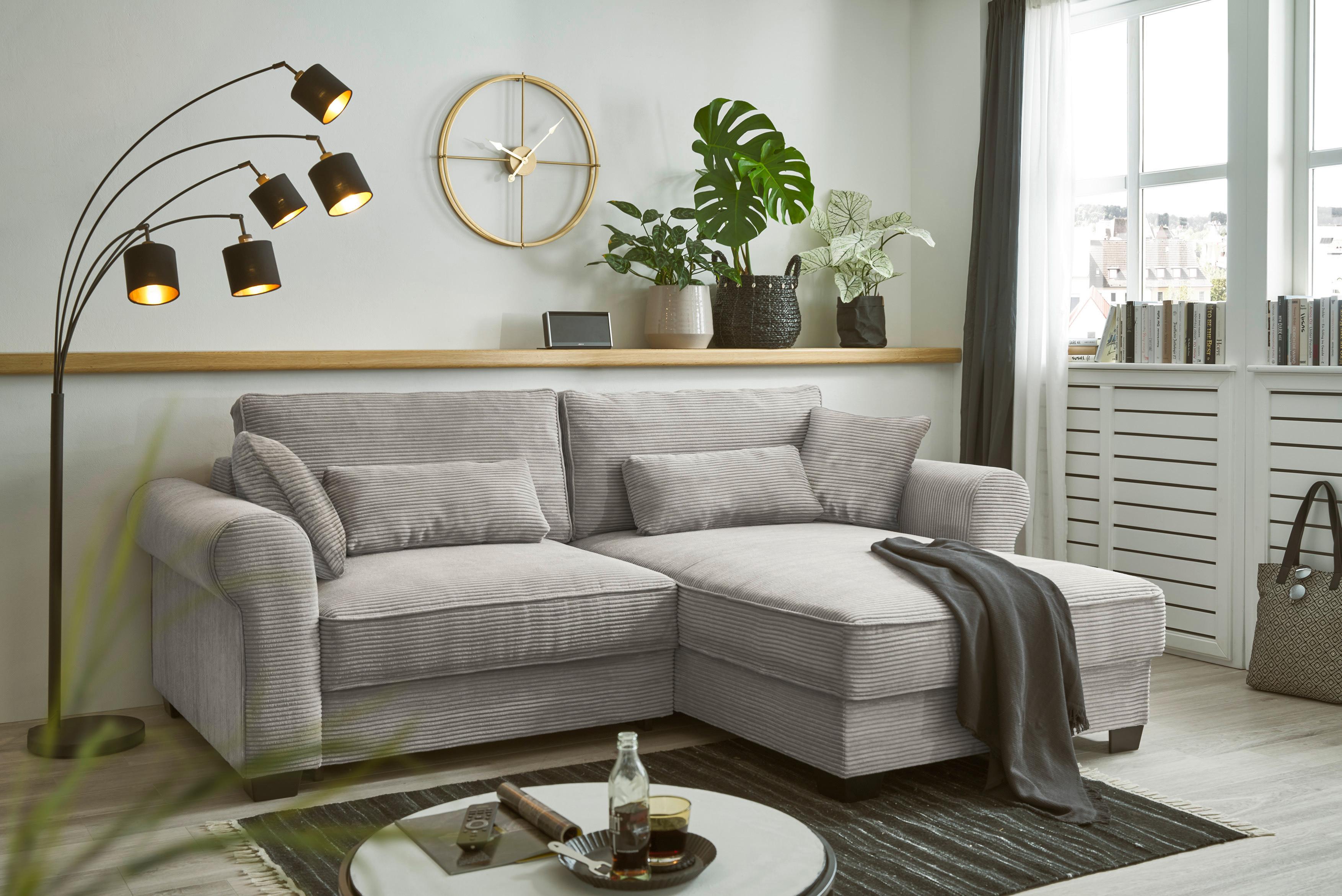 Ecksofa Mit Schlaffunktion Angelina Grau Kord - Schwarz/Grau, Basics, Textil (255/92/185cm) - MID.YOU