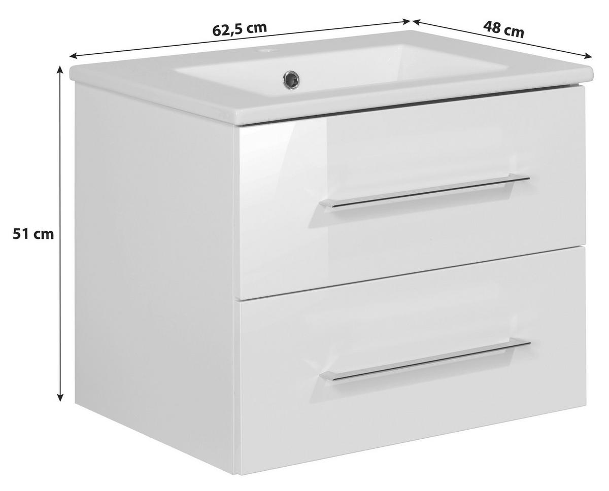 Waschbecken mit Unterschrank Perfekt B: 62,5 cm Weiß - Weiß, MODERN, Keramik/Holzwerkstoff (62,5cm) - MID.YOU