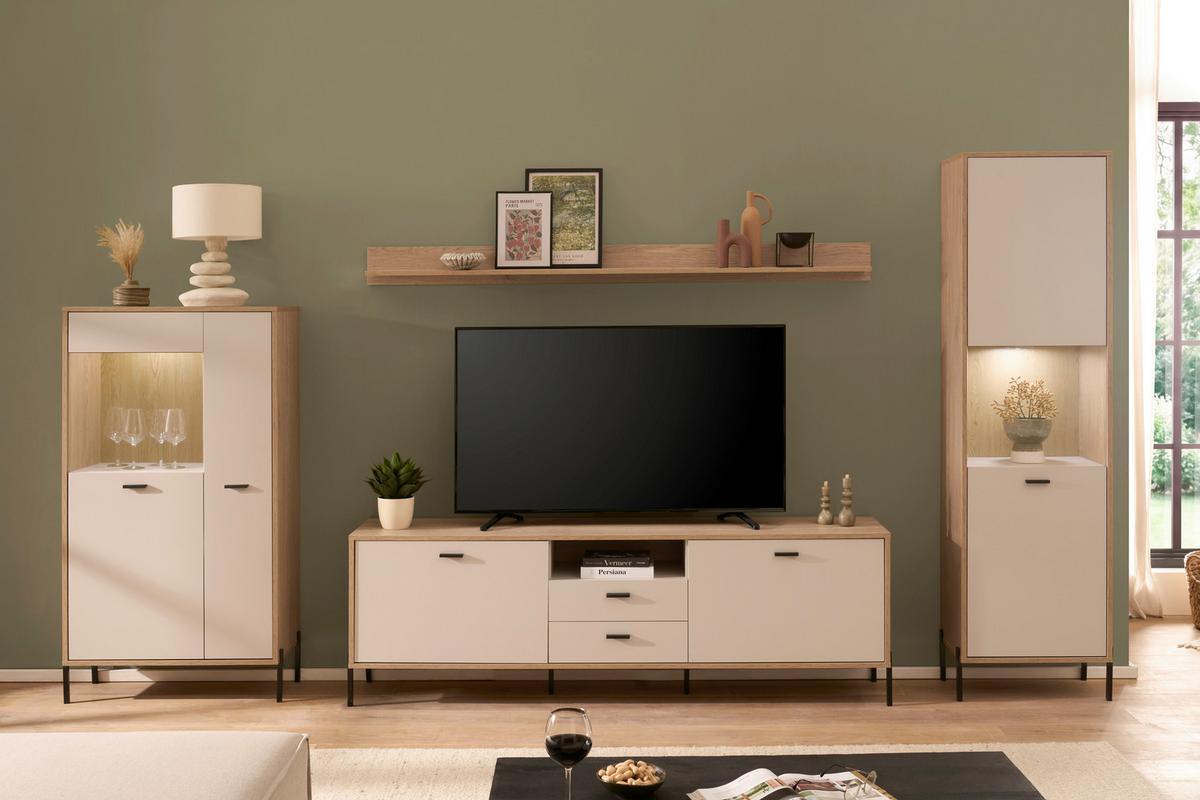 Wohnwand Fredericia Kaschmir/Eichefarben B: 349 cm - Kaschmir/Eichefarben, Design, Holzwerkstoff (349/206/40cm) - MID.YOU