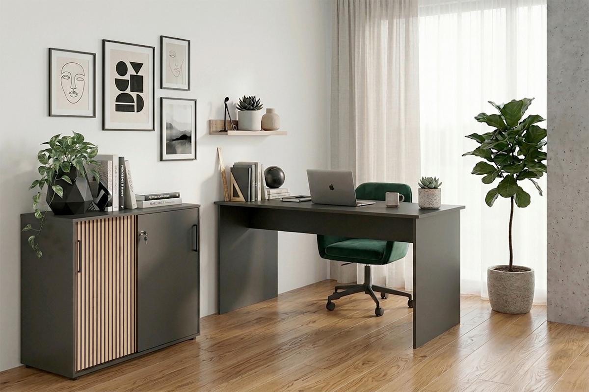 SCHREIBTISCH Hank Schwarz L: 144cm - Schwarz, MODERN, Holzwerkstoff (144/65/73,6cm) - MID.YOU