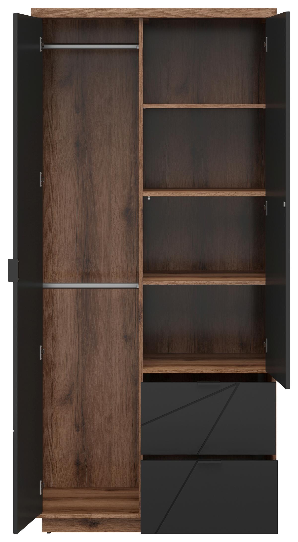 Drehtürenschrank Mit Schubladen 94cm Forn Schwarz - Eichefarben/Schwarz, MODERN, Holzwerkstoff (94/200,5/56,5cm) - MID.YOU