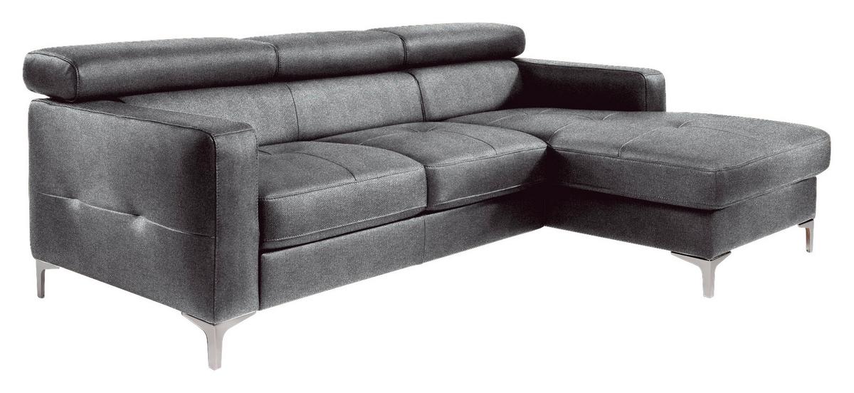 Ecksofa Sammy Grau Mit Kopfteilverstellung - Chromfarben/Grau, Design, Textil (226/169cm) - Livetastic
