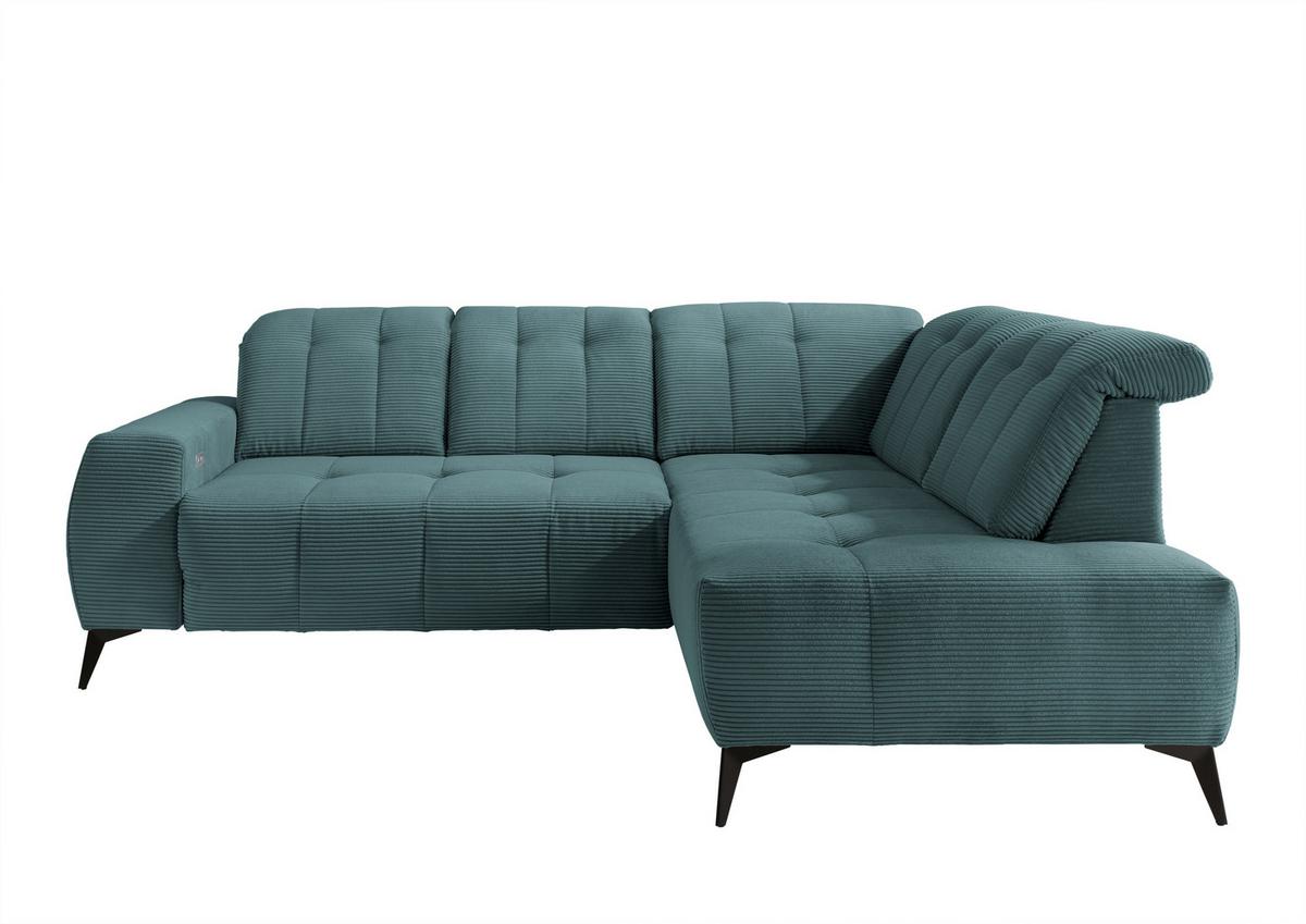 Ecksofa mit USB Anschluss Sano, Petrol, S: 261x200 cm - Petrol/Schwarz, MODERN, Textil (261/200cm) - Livetastic